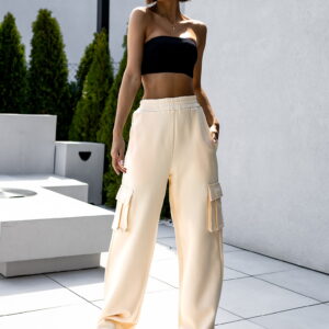 Krémové cargo tepláky VIOREL s kapsami Velikost: ONESIZE