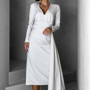 Krémové dlouhé elegantní šaty AUTIS se zavazováním Velikost: ONESIZE