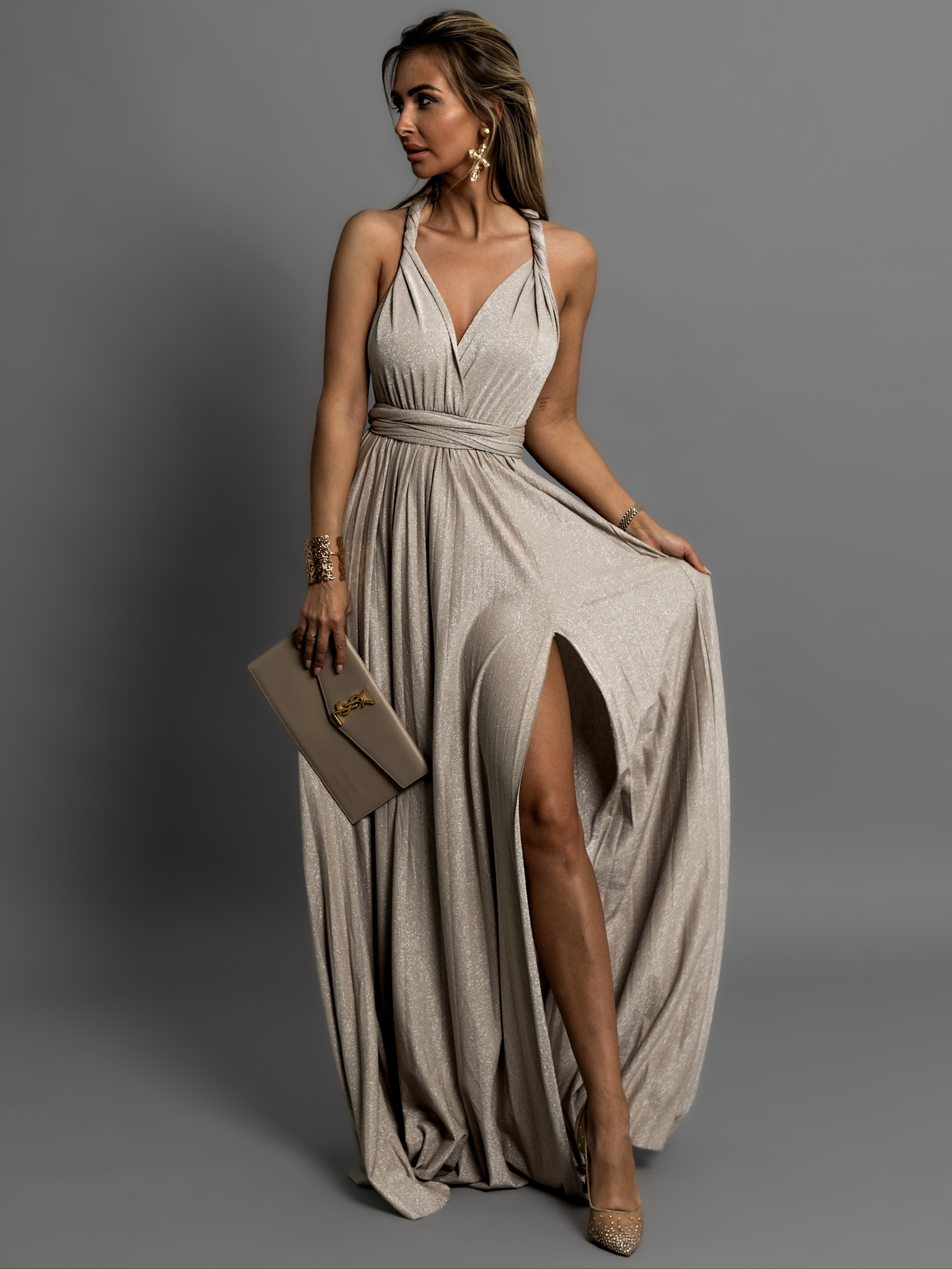 Krémové dlouhé variabilní společenské šaty CUPAUCA Velikost: ONESIZE - Obrázek 2