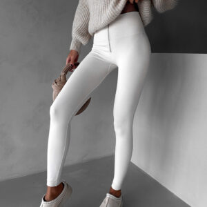 Krémové elastické žebrované legíny CSILAG na zip Velikost: L/XL