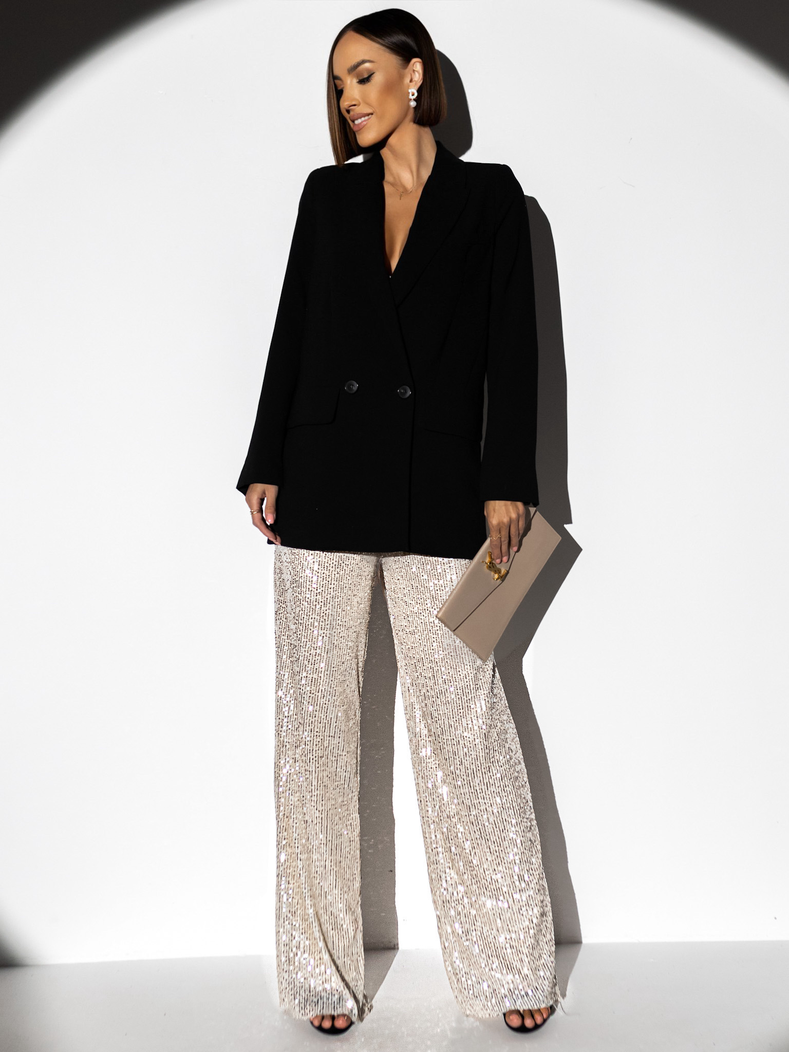 Krémové elegantní kalhoty HEKATE s flitry Velikost: ONESIZE - Obrázek 2