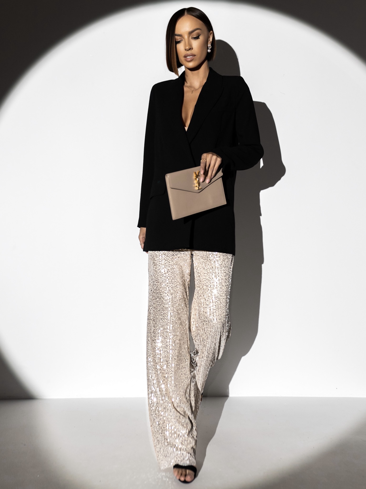 Krémové elegantní kalhoty HEKATE s flitry Velikost: ONESIZE - Obrázek 3