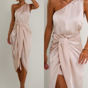 Krémové elegantní šaty LIBIOSI na jedno rameno Velikost: ONESIZE