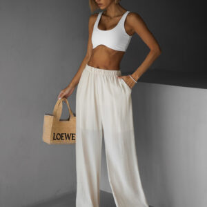 Krémové lehké široké kalhoty MYSARIA na gumu Velikost: ONESIZE