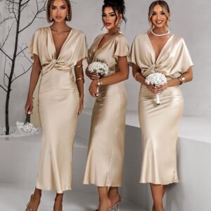 Krémové midi šaty MIRIAM s krátkým rukávem pro družičky Velikost: ONESIZE