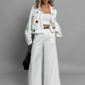 Krémové společenské široké kalhoty BERGAMOT s páskem Velikost: L