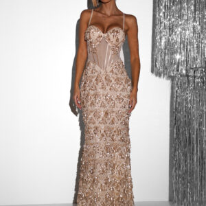 Krémové třpytivé luxusní večerní šaty BALASY Velikost: L