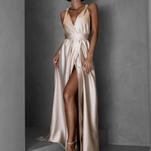 Krémové vázací šaty VALERDI s rozparkem pro družičky Velikost: ONESIZE