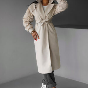 Krémový dlouhý kabát ANUBI na zavazování Velikost: ONESIZE