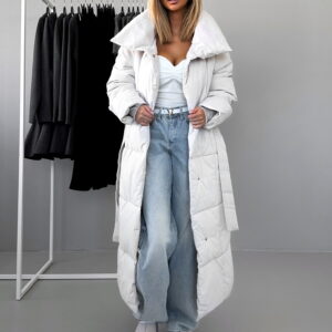 Krémový dlouhý prošívaný zimní kabát ANTRONIE Velikost: M/L