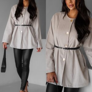 Krémový krátký kabátek DREWYN s páskem Velikost: ONESIZE