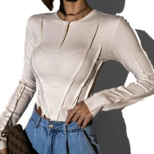 Krémový žerzejový top YARIM s dlouhým rukávem Velikost: M/L