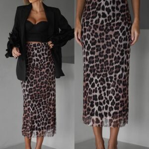 Leopardí elegantní midi sukně SLOZTH Velikost: ONESIZE