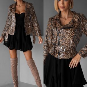 Leopardí flitrovaná biker bunda LEVER Velikost: M/L