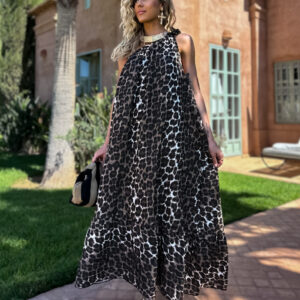 Leopardí hnědé dlouhé mušelínové šaty THAD Velikost: ONESIZE