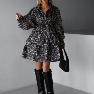 Leopardí volánové šaty TIZIANY s páskem Velikost: M/L