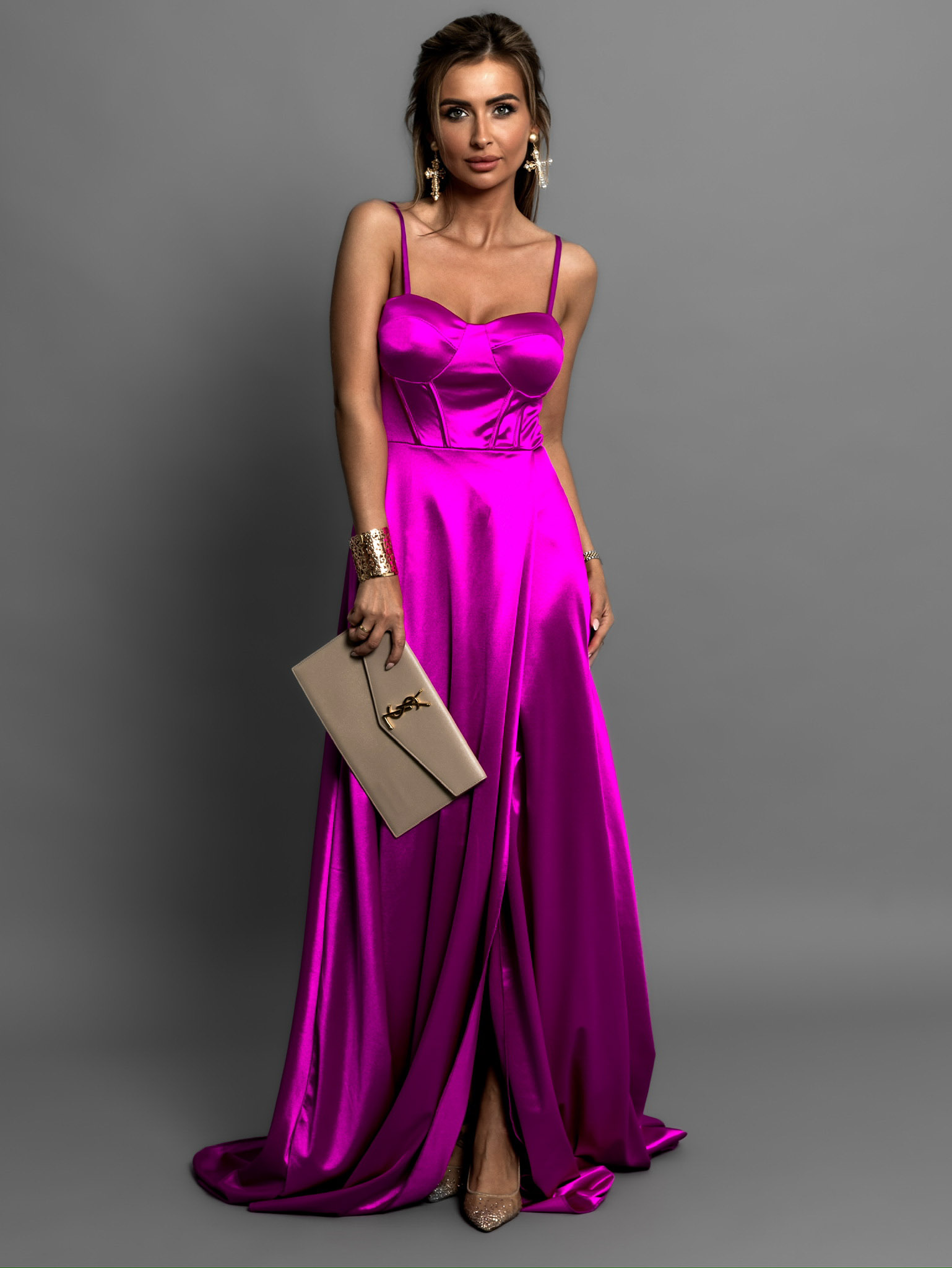 Magenta korzetové saténové šaty KALALOT Velikost: ONESIZE - Obrázek 2