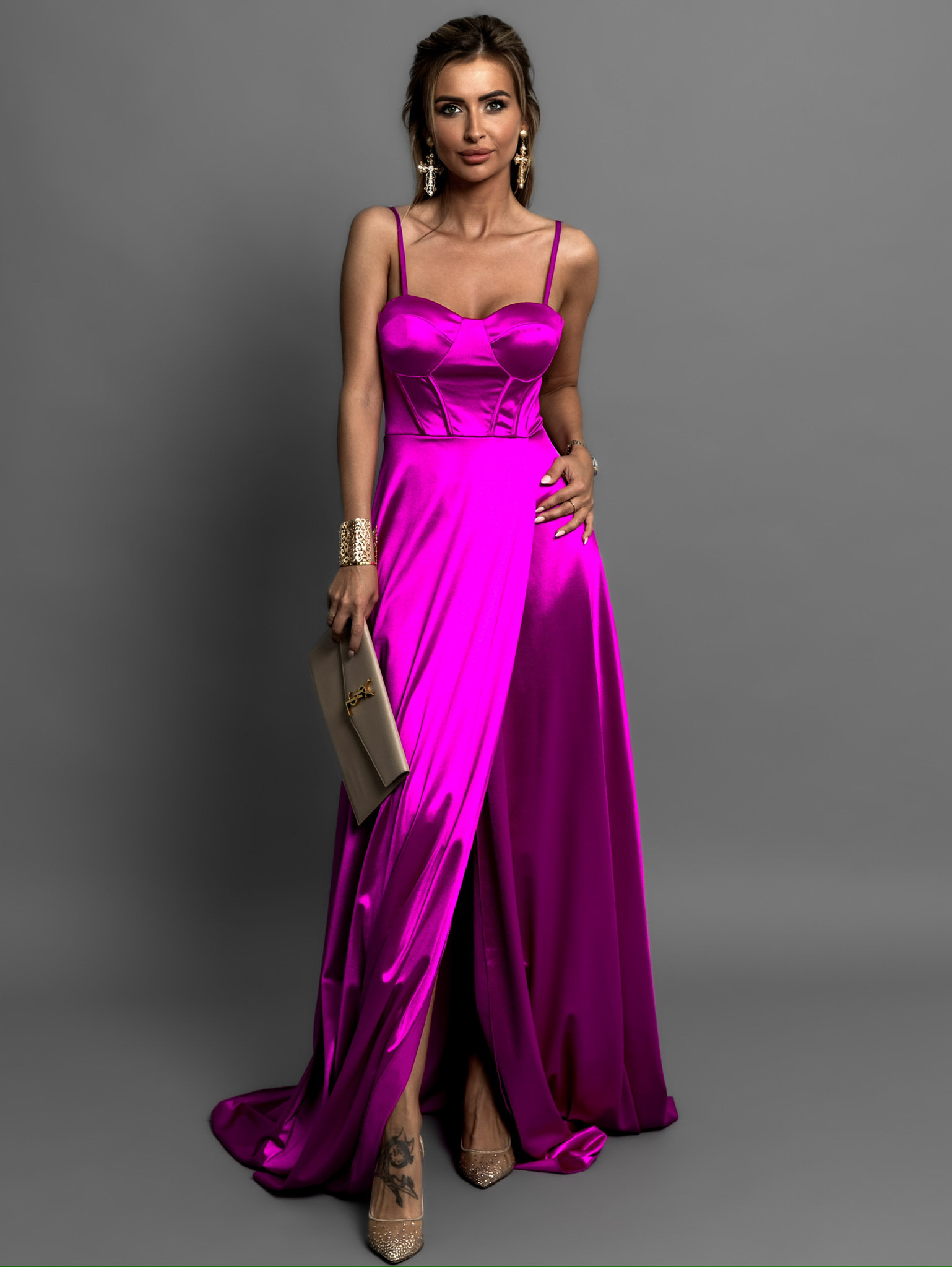 Magenta korzetové saténové šaty KALALOT Velikost: ONESIZE - Obrázek 3