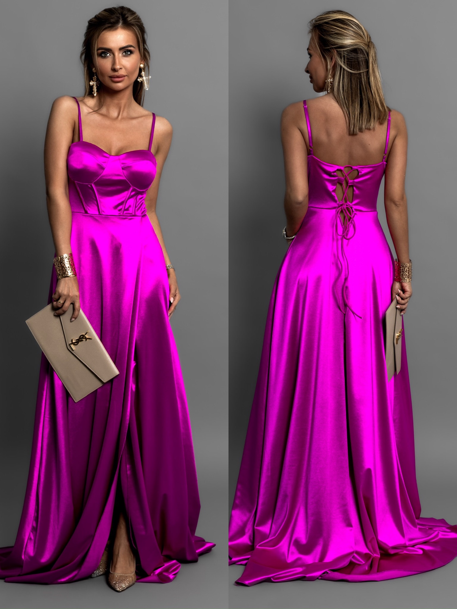 Magenta korzetové saténové šaty KALALOT Velikost: ONESIZE