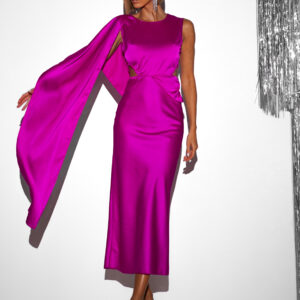 Magenta saténové dlouhé šaty JUTTA s průstřihy Velikost: ONESIZE