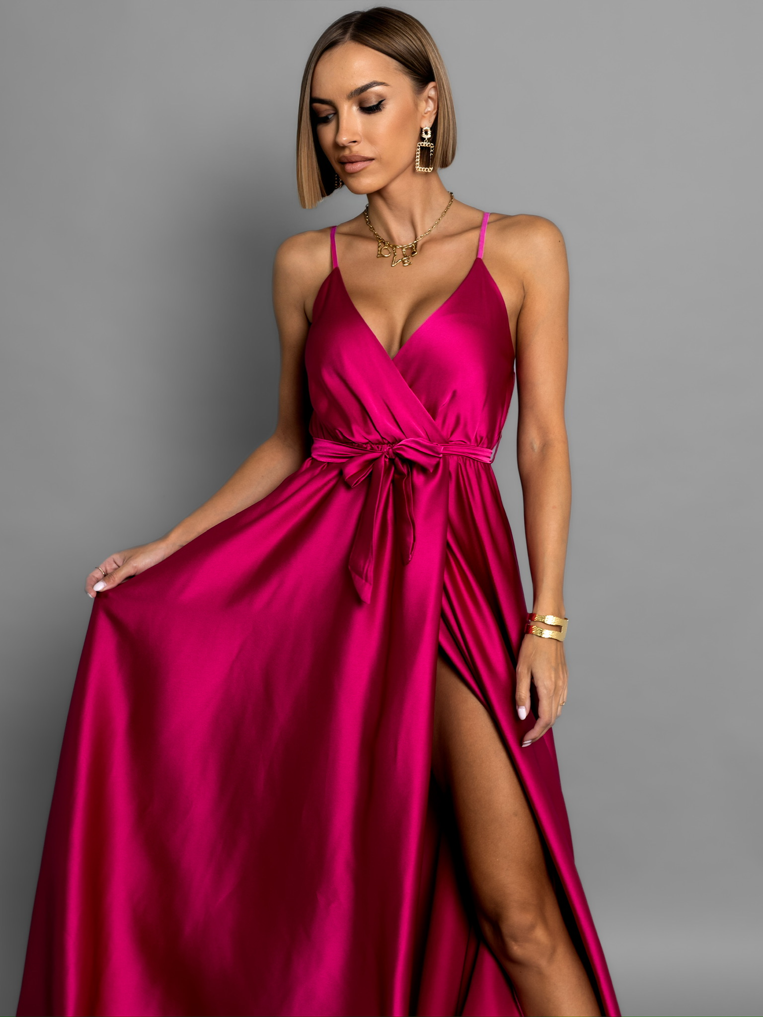 Malinové elegantní dlouhé šaty FAIRYTALE - Obrázek 2