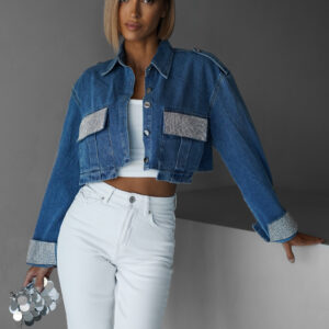 Modrá džínová bunda AMELINA s kamínky Velikost: L/XL