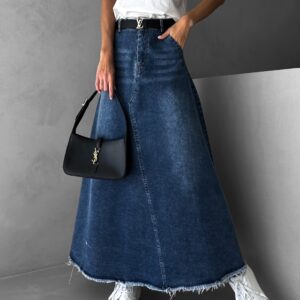 Modrá široká džínová dlouhá sukně LAUCEN Velikost: L