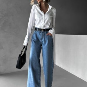 Modré basic široké wide leg džíny KENAN Velikost: XS