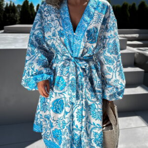 Modré bavlněné boho šaty MARULA s ornamenty Velikost: M/L