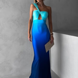 Modré dlouhé zeštíhlující ombre šaty RITTA Velikost: ONESIZE