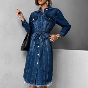 Modré džínové dlouhé šaty CHEETAHY s páskem Velikost: XS/S