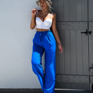 Modré elegantní kalhoty CORAL s rozšířenými nohavicemi