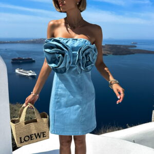 Modré krátké denim šaty JOAQUIN s aplikací Velikost: M/L