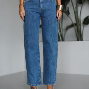 Modré pruhované mom džíny DELALI Velikost: XL