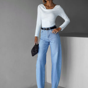 Modré široké mom džíny AGNYTA s vyšším pasem Velikost: S