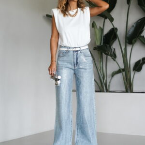 Modré široké třpytivé wide leg džíny LANANH Velikost: XS