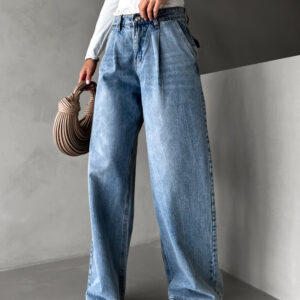 Modré široké wide leg džíny ERGUN s trenkama Velikost: S