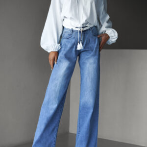 Modré široké wide leg džíny HELAR s vysokým pasem Velikost: S