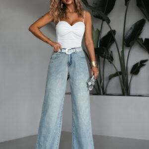 Modré široké wide leg džíny PLEMEN s kamínky Velikost: XS