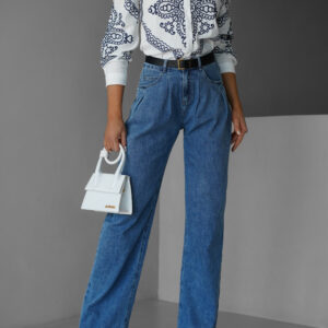 Modré stylové wide leg široké džíny FINDER Velikost: XL