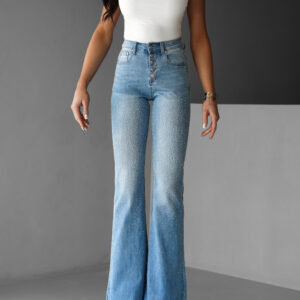 Modré třpytivé džíny DAMOR do zvonu Velikost: L