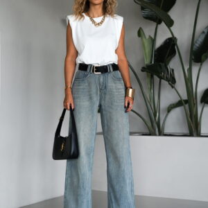 Modré vyteplené široké wide leg džíny KHIEM Velikost: L