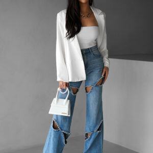 Modré wide leg džíny CHARYTIN s cvoky Velikost: L