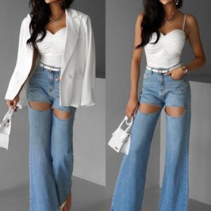 Modré wide leg široké džíny CHIMALLI s dírami Velikost: L