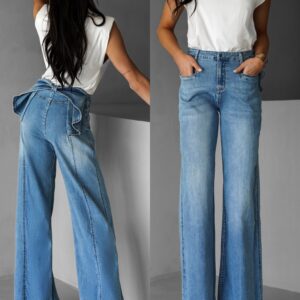 Modré wide leg široké džíny CUIANG s mašlí Velikost: L