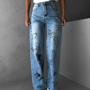 Modré wide leg široké džíny LARUT s potiskem Velikost: S