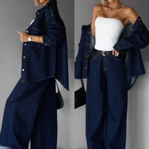 Modré wide leg široké džíny WALVIS Velikost: L