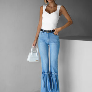 Modré zvonové stylové džíny CORRIDO s mašlemi Velikost: S