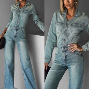 Modrý džínový dlouhý overal BONYM s dlouhým rukávem Velikost: L