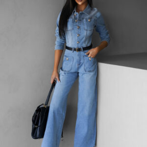 Modrý džínový dlouhý overal VARNOT s dlouhým rukávem Velikost: L